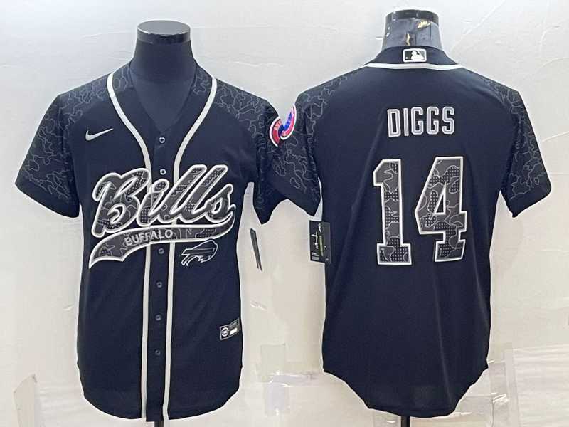Mens Buffalo Bills #14 Stefon Diggs Black Reflective With Patch Cool Base Stitched Baseball Jersey